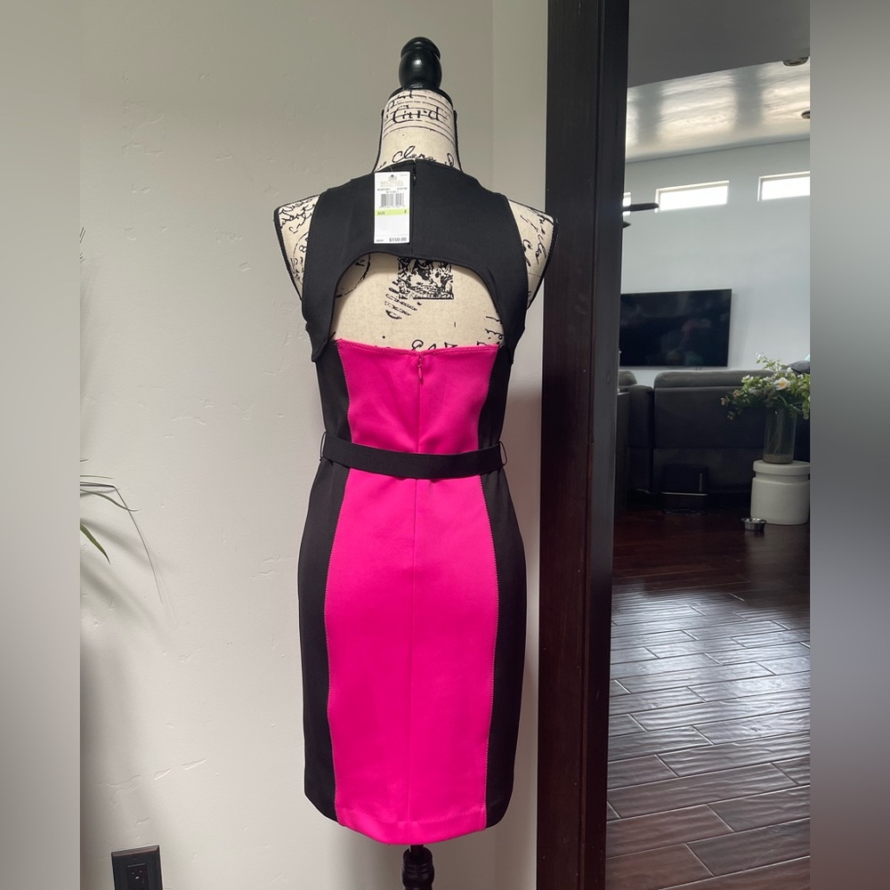 NWT Michael Kors neon pink color block dress with belt size 4 - Picture 3 of 10